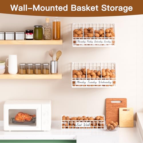 Egg Basket, Stackable Wall Mount Egg Holder Countertop with Weekday Labels - color: White, size: 1-Tier（with DIY labels）