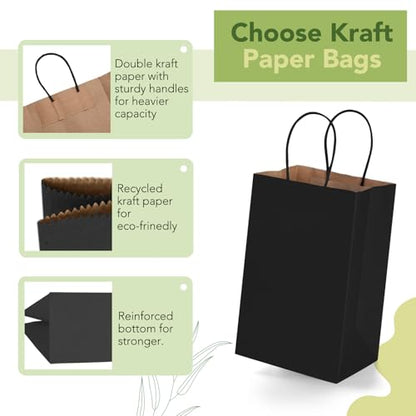 MESHA Gift Bags 200Pcs 5.25x3.75x8 Small Black Paper Bags with Handles Bulk - color: Black