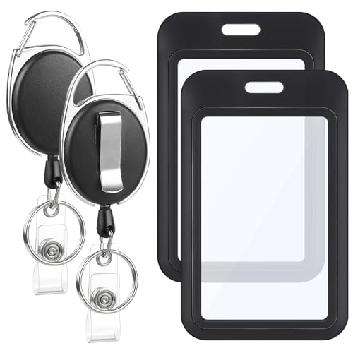 2 Pack Retractable Badge Reel with Double-Sided ID Holder, Black - style: 2 Set Double-Sided Windows