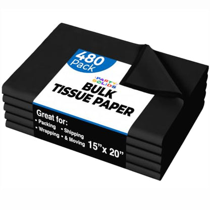 Party Solids Black Tissue Paper for Gift Bags 15" X 20" 480 Sheets - color: Black, size: 15" X 20"
