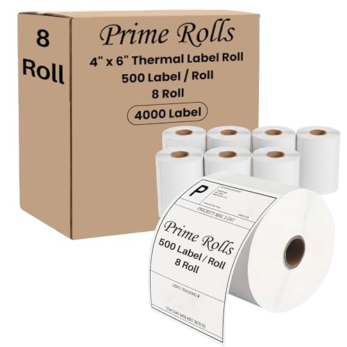 4” x 6” Direct Thermal Labels – 500 Labels (1 Roll, 500 per Roll) Water & Oil Resistant, Permanent Adhesive – Compatible with Zebra, Rollo & Similar Printers (Not for DYMO) (8 Rolls) - size: 8 Rolls