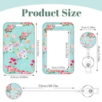 3 Pack Retractable Badge Holders with Clip, Vertical Id Card Holder - color: Grass Flower