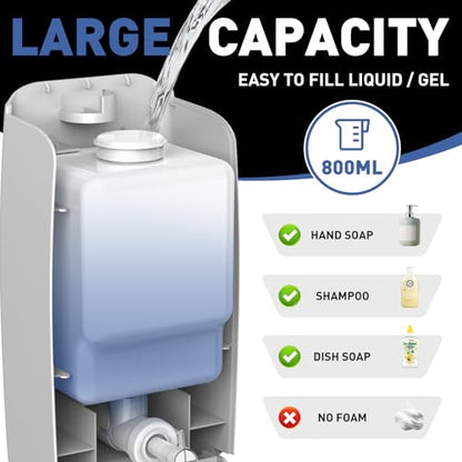Commercial Soap Dispenser Wall Mount Manual Pump Hand Soap Dispenser 800ml Gel Liquid Hand Sanitizer Dispenser Self Adhesive for Home Bathroom (Silver) - color: Silver