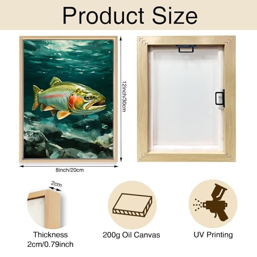 Rainbow Trout Underwater Wooden Box Sign Wall Art 8x12 Inch - color: Rainbow Trout