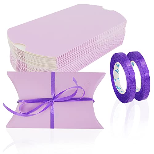 WCHOSOZH 30Pcs Pillow Boxes, Kraft Paper Gift Boxes with Ribbon Purple - color: Purple