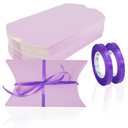 WCHOSOZH 30Pcs Pillow Boxes, Kraft Paper Gift Boxes with Ribbon Purple - color: Purple