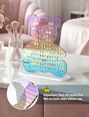 NiHome Earring Holder Organizer 140 Holes Acrylic Bear Jewelry Stand - color: Rainbow Gradient
