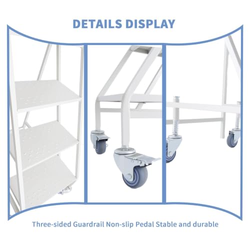 4 Step Rolling Ladder, 661LBS Capacity Portable Stairs with Locking Wheels