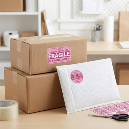 300 Pcs Fragile Stickers for Shipping, Pink Handle with Care Labels, 3 x 2 Inch Fragile Labels and 2 Inch Do Not Bend Stickers for Moving Boxes, Mailers, Packaging