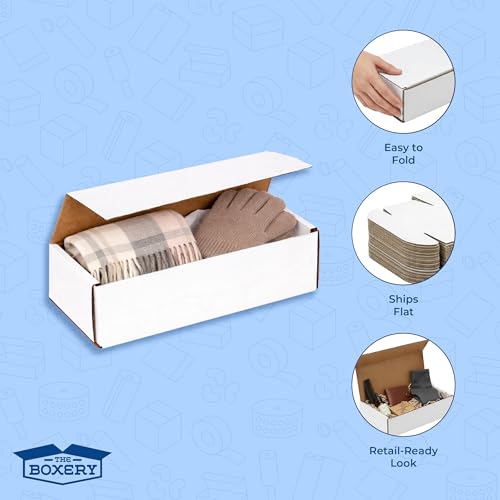 The Boxery Corrugated Mailers White Tuck Shipping Boxes (6x2x2) - size: 6x2x2