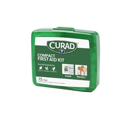Curad Compact First Aid Kit, Green 75 Items, 1 Each