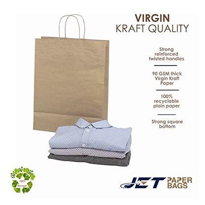 JET PAPER BAGS - 13”x7”x17” Inch [250 Pcs] Large Brown Paper Bags with Handles Prime for Takeout, Grocery, Goody, Retail, Party, Gifts, Weddings - color: 13" x 7" x 17"