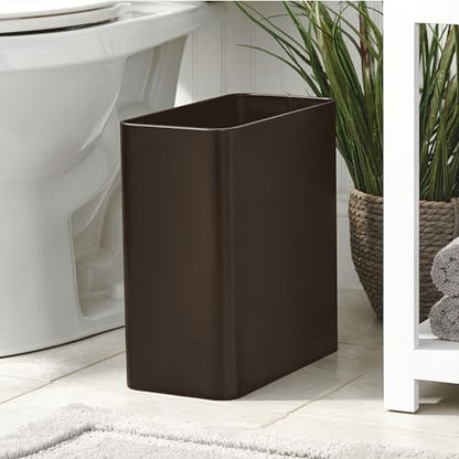 mDesign Stainless Steel Slim Rectangular Modern Metal 2.6 Gallon Trash Can Wastebasket, Bronze - color: Bronze