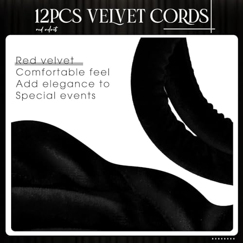 Velvet Stanchion Rope 5.25 Ft Crowd Control Barriers Safety Velvet Rope with Gold Hooks for Graduation Party, Movie Theaters Openings Hotels Carpet, Not Include Stanchion Pos(Size:12 Pack,Color:Black)