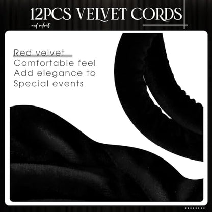 Velvet Stanchion Rope 5.25 Ft Crowd Control Barriers Safety Velvet Rope with Gold Hooks for Graduation Party, Movie Theaters Openings Hotels Carpet, Not Include Stanchion Pos(Size:12 Pack,Color:Black)
