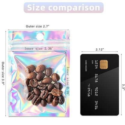 100Pcs Holographic Packaging Bags, 2.7x3.9 inch Resealable Foil Pouch - size: 100Pcs-2.7x3.9 Inch