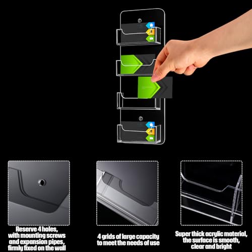 Hillban Acrylic Business Card Holder Wall Mount Office, 4 Pockets - size: 4 Pockets