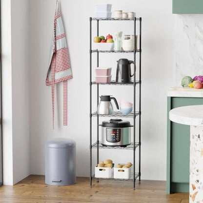 FDW | 6-Tier Wire Shelf | 17" x 12" x 64" | Black - color: Black, size: 6-Shelf Small No Wheels