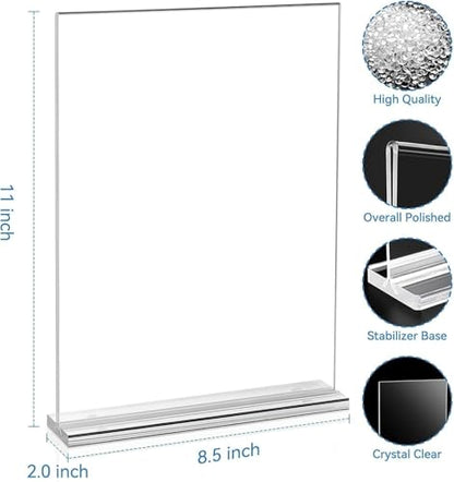 EHWINE Acrylic Sign Holder 8.5 x 11, 18 Pack Double-Sided Stand up Table Top Sign Holders, Clear Acrylic Picture Frame Menu Flyer Paper Holder Display Stand for Office Business Store Wedding Party - size: 18 Pack 8.5x11 Inch