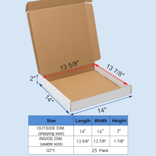 Wowxyz 14x14x2 Inches Shipping Boxes 25 Pack Corrugated Cardboard White Box - size: 14x14x2"