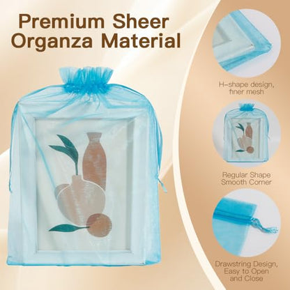 Organza Bags,100 PCS Lake Blue Sheer Mesh Bags Drawstring 8x12 Inch, Large Wedding Gift Party Favor Bag, Mesh Gift Candy Goodie Jewelry Fruit Protection Bag for Bathroom Soaps Christmas Birthday - color: lake blue-100pcs
