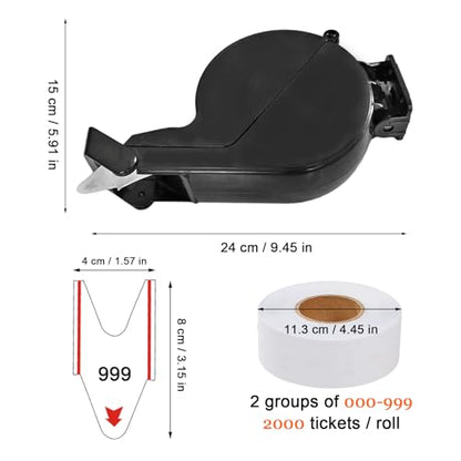 Number Ticket Dispenser (Black) with Queue Roll (3-Digit) — Waiting in Line Ticket Machine for Pickup/Order/Deli Counters, Service Windows & Reception Desk
