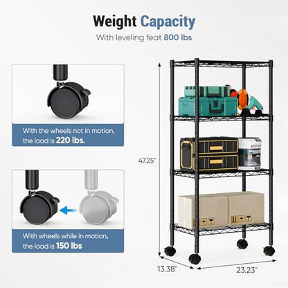 DUMOS 4-Tier Metal Storage Shelves, Shelving Unit, Storage Rack, 23.2" W - size: 4 Tiers-47"H