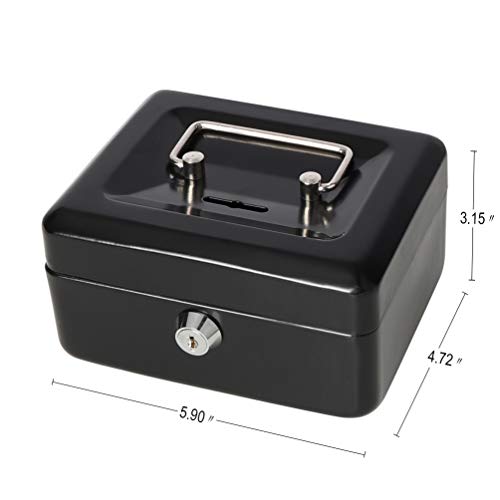 Decaller Small Cash Box with Lock and Slot, Metal Coin Bank Piggy Bank for Adults & Kids, 5.9" x 4.7" x 3.2", Black - color: Black, size: Small (5.9 Inch)