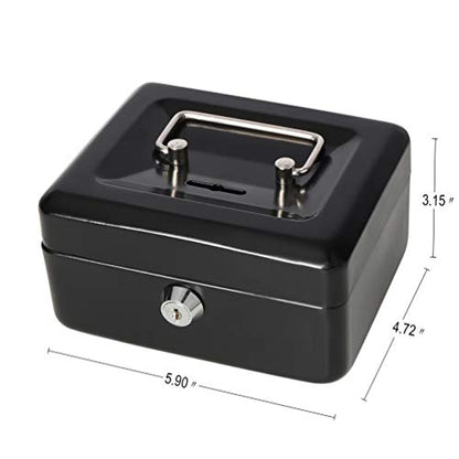 Decaller Small Cash Box with Lock and Slot, Metal Coin Bank Piggy Bank for Adults & Kids, 5.9" x 4.7" x 3.2", Black - color: Black, size: Small (5.9 Inch)