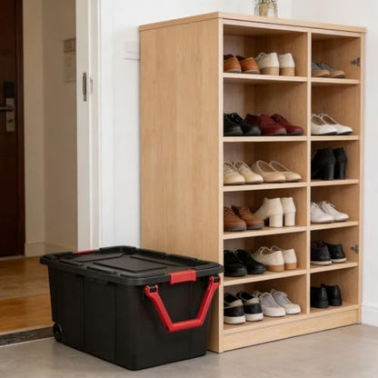 40-gallon wheeled plastic storage boxes with handles, black, 2-pack
