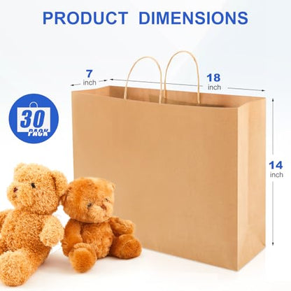 Maitys 30 Pcs 18x14x7 Inch Brown Large Kraft Paper Gifts Bags with Handles - color: Brown 1, size: 18x14x7 Inch