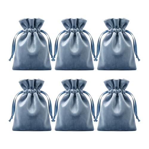 6Pcs Velvet Jewelry Pouches with Drawstrings Small 3x4 Blue Velvet Bag Set Soft Drawstring Bags for Jewelry Storage Pouch for Wedding Party and Favors