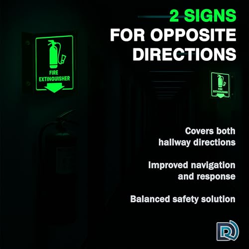 Fire Extinguisher Sign Glow in Dark, 3D Acrylic V Sign, Down Arrow, 2 Pack - color: Glow Red Acrylic - Pack of 2