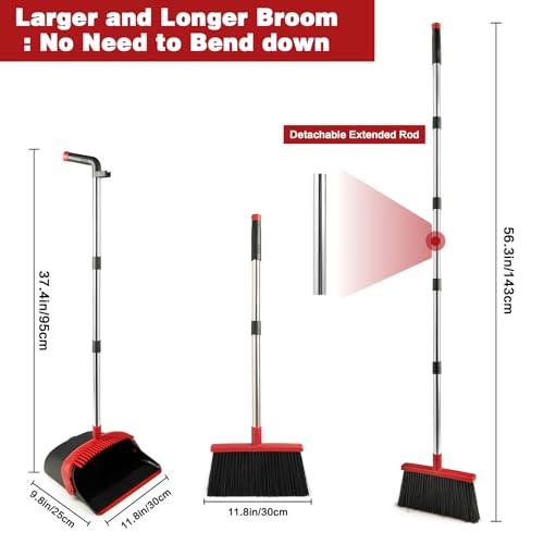 Broom and Dustpan Combo Set,Long Handle,Black Red - color: Black Red 1-pack