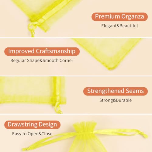 Crweety 50PCS Organza Bags 6x9 Yellow Small Gift Bags Mesh Drawstring - color: Yellow