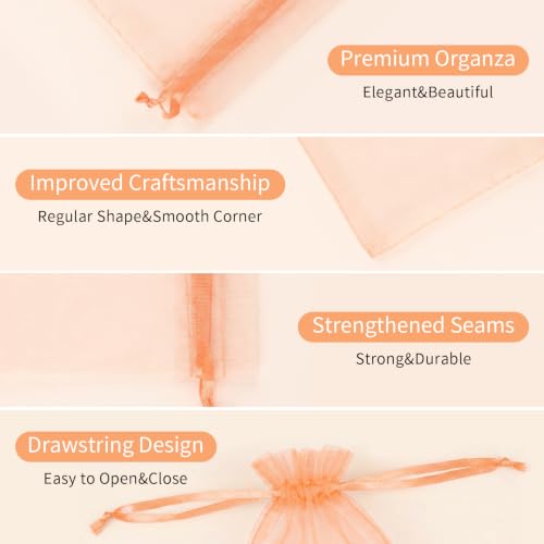 Crweety 50PCS Organza Bags 6x9 Peach Small Gift Bags Mesh Drawstring - color: Peach