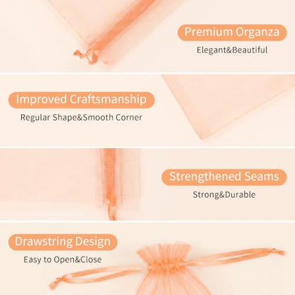 Crweety 50PCS Organza Bags 6x9 Peach Small Gift Bags Mesh Drawstring - color: Peach