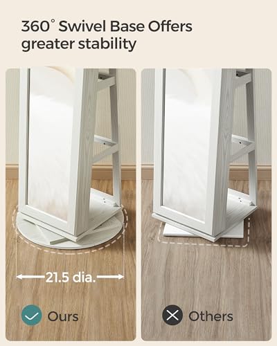 SONGMICS 360° Swivel Jewelry Cabinet, Full-Length Mirror, Lockable - color: White, style: Framed Mirror, Classic