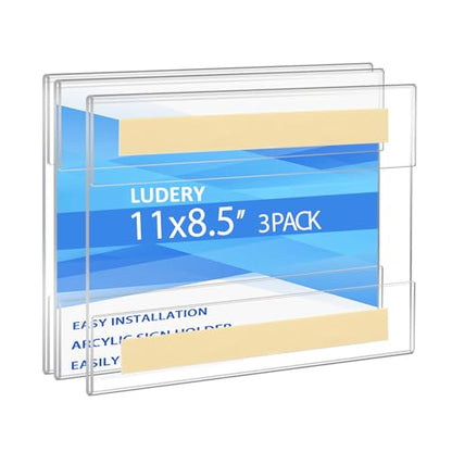 Acrylic Sign Holder 8.5 x 11 Wall Mount,Sign Holder Clear Plastic Picture Frames with Double Sided Tape for Office, Home, Store, Restaurant - Landscape(3 Pack)