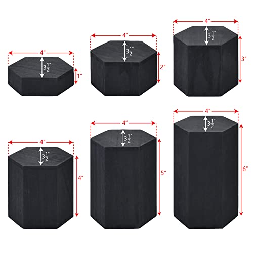 MOOCA 6-Piece Wood Hexagon Jewelry Display Stand Risers for Accessories - color: Black, 6 Pieces