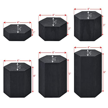 MOOCA 6-Piece Wood Hexagon Jewelry Display Stand Risers for Accessories - color: Black, 6 Pieces