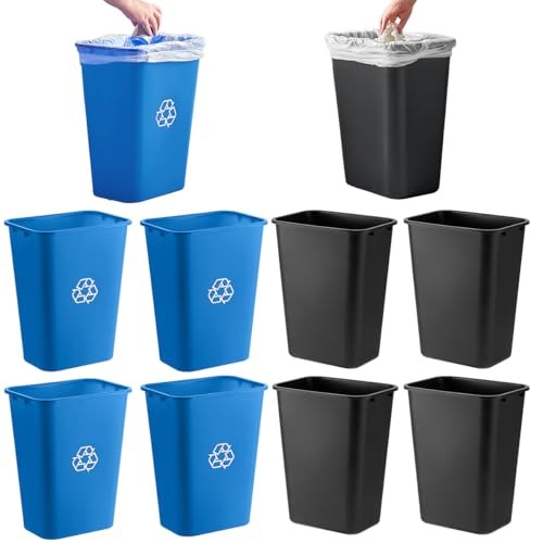 10 Pack, Recycle Wastebasket, 13 Qt. / 3 Gallon Rectangular Wastebasket / Trash Can Kit - Compact Recycling Bin, Slim Design for Business, Kitchen, Household, Workplace, and Dormitory - Black and Blue
