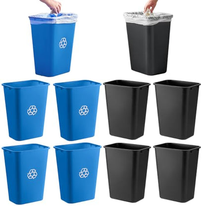 10 Pack, Recycle Wastebasket, 13 Qt. / 3 Gallon Rectangular Wastebasket / Trash Can Kit - Compact Recycling Bin, Slim Design for Business, Kitchen, Household, Workplace, and Dormitory - Black and Blue