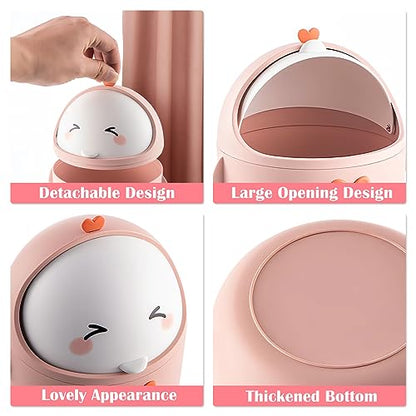 Cute Desktop Trash Can Wastebasket with 90 Trash Bags, Creative Mini Countertop Garbage Can with Lid, Small Plastic Storage Bin for Home Kitchen Dressing Office Kids Bedroom(Pink) - color: Pink