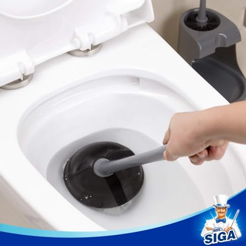 MR.SIGA Toilet Plunger and Brush Combo for Toilet Cleaning, Gray, 2 Set - color: Gray, size: 6.3 x 8.2 x 18.1 inch