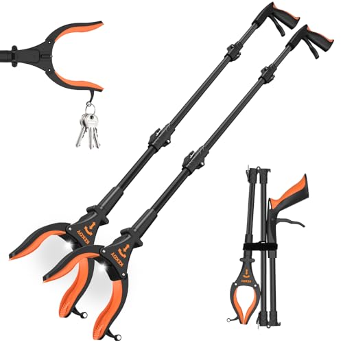 KEKOY 2-Pack Grabber Reacher Tool with Light, 32" Foldable, Orange - color: Orange