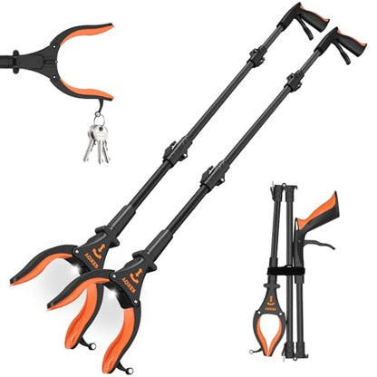 KEKOY 2-Pack Grabber Reacher Tool with Light, 32" Foldable, Orange - color: Orange