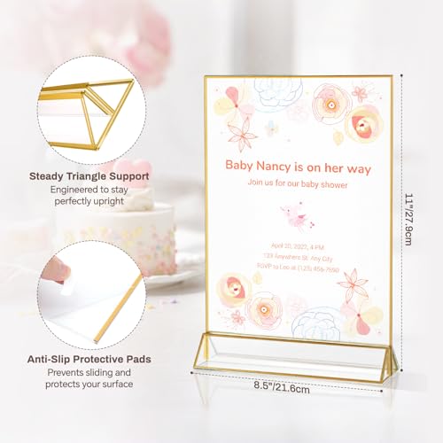 8 Pack Acrylic Sign Holder 8.5x11, Double Sided Gold Frames, Clear Acrylic Sign Holder Picture Frame, Vertical Table Menu Display Stand, Plastic Gold Picture Frames & Gold Table Frames for Wedding Party (Provide Non-slip Mats) - size: 8 Pack 8.5x11
