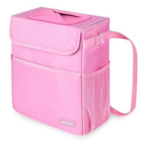 SIBOFUEGO Cute Car Trash Can with Lid, Collapsible, Leak-Proof, 2 Gallon - color: Pink Leopard, size: 2 Gallons