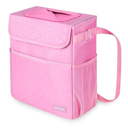 SIBOFUEGO Cute Car Trash Can with Lid, Collapsible, Leak-Proof, 2 Gallon - color: Pink Leopard, size: 2 Gallons